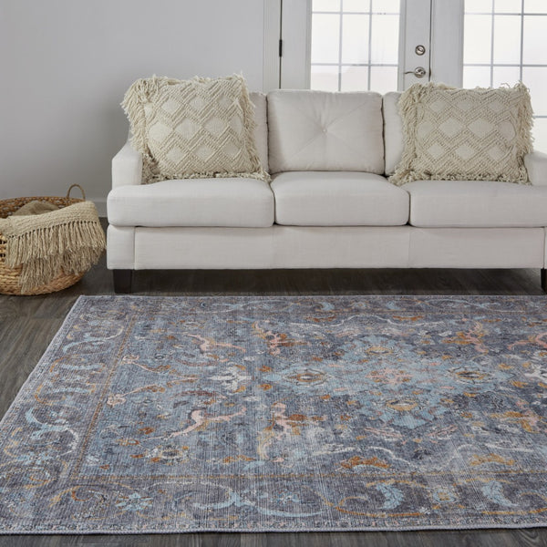 HomeRoots 5' Blue and Gray Floral Medallion Area Rug - Timeless Design, Durable, Low-Pile for High Traffic Areas 5' X 8' 515052