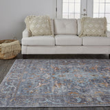 Homeroots 5' X 8' Blue Gray And Orange Floral Area Rug  Polyester 515052