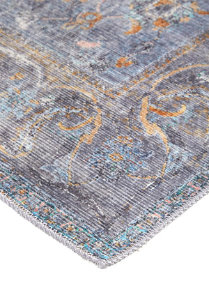 HomeRoots 5' Blue and Gray Floral Medallion Area Rug - Timeless Design, Durable, Low-Pile for High Traffic Areas 5' X 8' 515052