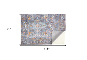HomeRoots 5' Blue and Gray Floral Medallion Area Rug - Timeless Design, Durable, Low-Pile for High Traffic Areas 8' X 10' 515053