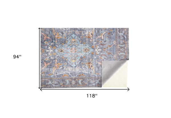HomeRoots 5' Blue and Gray Floral Medallion Area Rug - Timeless Design, Durable, Low-Pile for High Traffic Areas 8' X 10' 515053