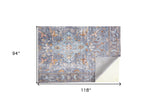 Homeroots 8' X 10' Blue Gray And Orange Floral Area Rug  Polyester 515053