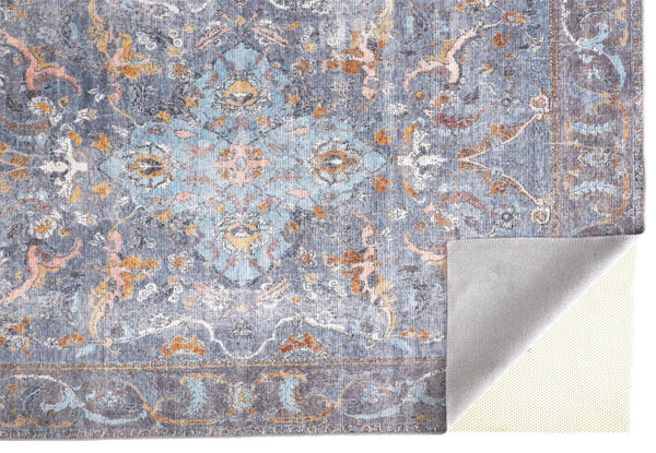 HomeRoots 5' Blue and Gray Floral Medallion Area Rug - Timeless Design, Durable, Low-Pile for High Traffic Areas 8' X 10' 515053