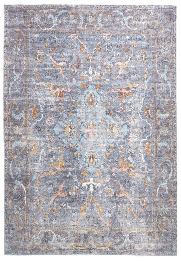 HomeRoots 5' Blue and Gray Floral Medallion Area Rug - Timeless Design, Durable, Low-Pile for High Traffic Areas 9' X 12' 515054