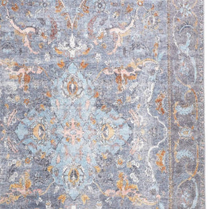 HomeRoots 5' Blue and Gray Floral Medallion Area Rug - Timeless Design, Durable, Low-Pile for High Traffic Areas 9' X 12' 515054