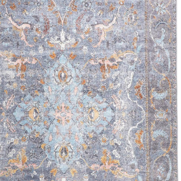 HomeRoots 5' Blue and Gray Floral Medallion Area Rug - Timeless Design, Durable, Low-Pile for High Traffic Areas 9' X 12' 515054