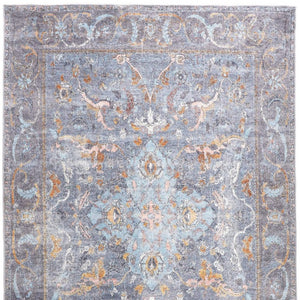 HomeRoots 5' Blue and Gray Floral Medallion Area Rug - Timeless Design, Durable, Low-Pile for High Traffic Areas 9' X 12' 515054