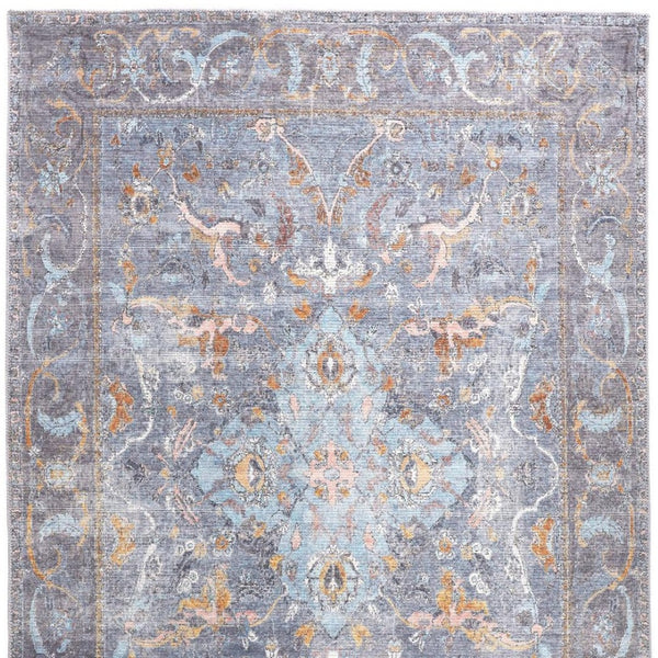 HomeRoots 5' Blue and Gray Floral Medallion Area Rug - Timeless Design, Durable, Low-Pile for High Traffic Areas 9' X 12' 515054