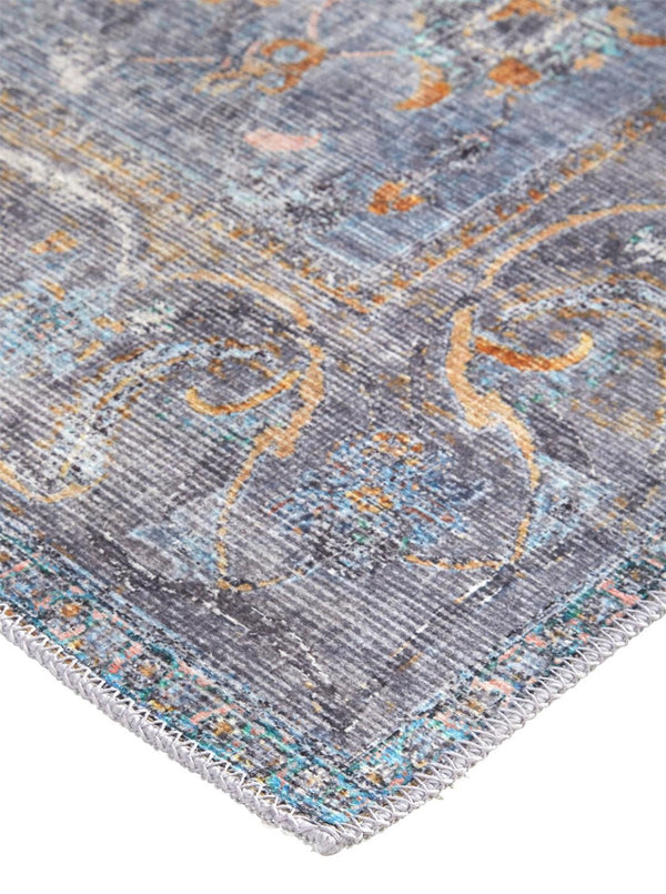 HomeRoots 5' Blue and Gray Floral Medallion Area Rug - Timeless Design, Durable, Low-Pile for High Traffic Areas 9' X 12' 515054