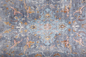 HomeRoots 5' Blue and Gray Floral Medallion Area Rug - Timeless Design, Durable, Low-Pile for High Traffic Areas 9' X 12' 515054