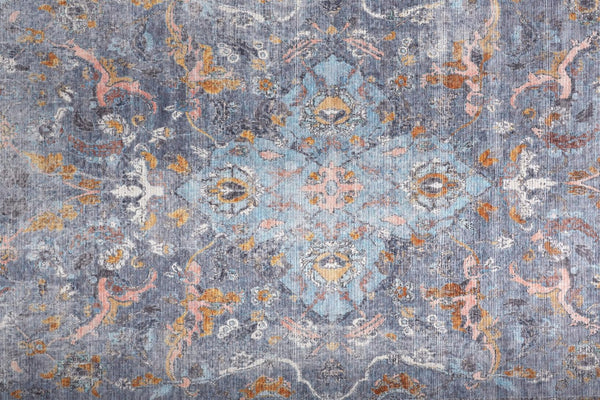 HomeRoots 5' Blue and Gray Floral Medallion Area Rug - Timeless Design, Durable, Low-Pile for High Traffic Areas 9' X 12' 515054