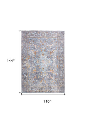 HomeRoots 5' Blue and Gray Floral Medallion Area Rug - Timeless Design, Durable, Low-Pile for High Traffic Areas 9' X 12' 515054