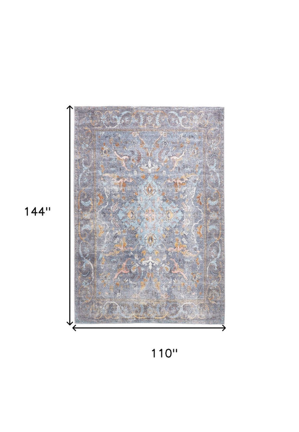 HomeRoots 5' Blue and Gray Floral Medallion Area Rug - Timeless Design, Durable, Low-Pile for High Traffic Areas 9' X 12' 515054