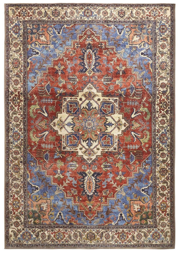 HomeRoots 5' Vibrant Blue and Orange Floral Medallion Area Rug for Stylish Warmth in Any Room Decor 5' X 8' 515060