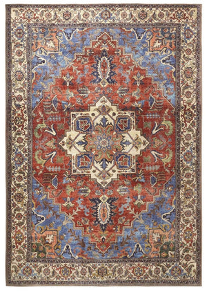 HomeRoots 5' Vibrant Blue and Orange Floral Medallion Area Rug for Stylish Warmth in Any Room Decor 5' X 8' 515060