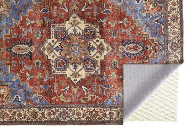 HomeRoots 5' Vibrant Blue and Orange Floral Medallion Area Rug for Stylish Warmth in Any Room Decor 5' X 8' 515060