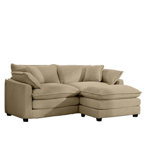 English Elm Corduroy L-Shaped Two-Seater Sofa With Ottoman - Stylish Tan Design For Small Spaces & Modern Comfort W714S00790