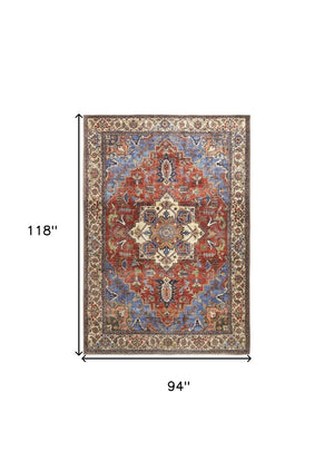 HomeRoots 5' Vibrant Blue and Orange Floral Medallion Area Rug for Stylish Warmth in Any Room Decor 8' X 10' 515061