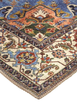 HomeRoots 5' Vibrant Blue and Orange Floral Medallion Area Rug for Stylish Warmth in Any Room Decor 8' X 10' 515061
