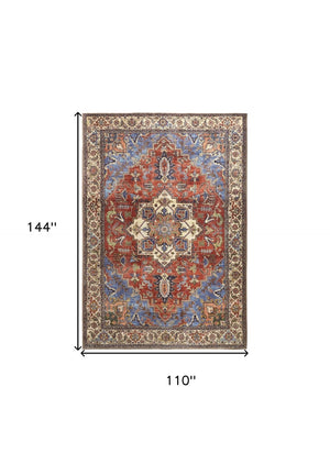 HomeRoots 5' Vibrant Blue and Orange Floral Medallion Area Rug for Stylish Warmth in Any Room Decor 9' X 12' 515062