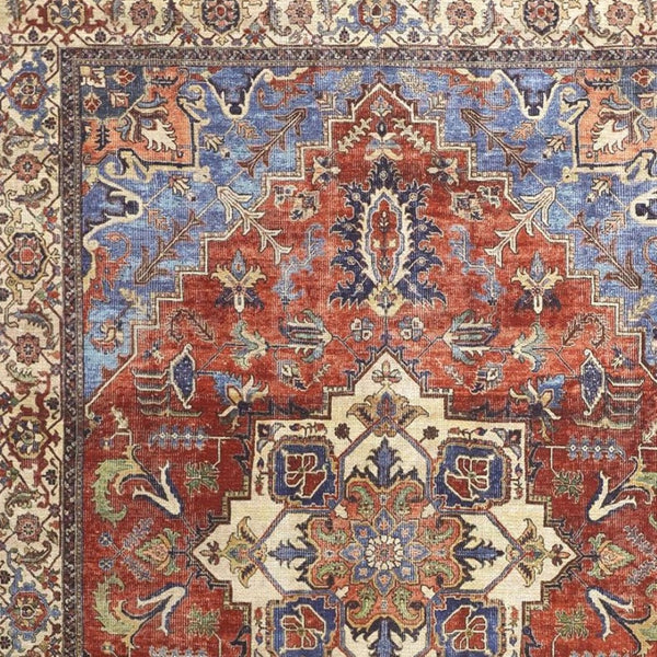 HomeRoots 5' Vibrant Blue and Orange Floral Medallion Area Rug for Stylish Warmth in Any Room Decor 9' X 12' 515062