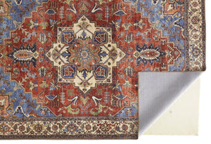 HomeRoots 5' Vibrant Blue and Orange Floral Medallion Area Rug for Stylish Warmth in Any Room Decor 9' X 12' 515062