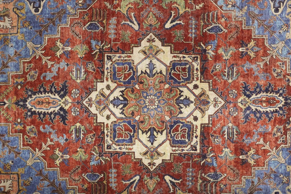HomeRoots 5' Vibrant Blue and Orange Floral Medallion Area Rug for Stylish Warmth in Any Room Decor 9' X 12' 515062