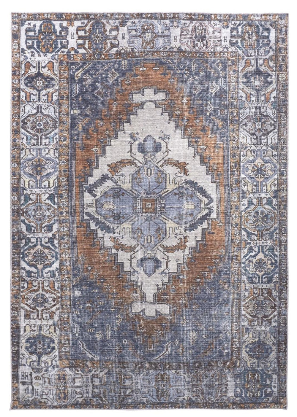 HomeRoots 5' Blue and Ivory Floral Medallion Area Rug - Timeless Style, Durable Design for Any Room Décor 5' X 8' 515064