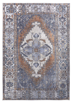 HomeRoots 5' Blue and Ivory Floral Medallion Area Rug - Timeless Style, Durable Design for Any Room Décor 5' X 8' 515064