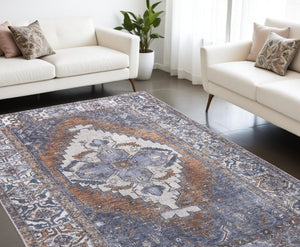 HomeRoots 5' Blue and Ivory Floral Medallion Area Rug - Timeless Style, Durable Design for Any Room Décor 8' X 10' 515065