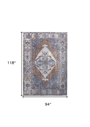 HomeRoots 5' Blue and Ivory Floral Medallion Area Rug - Timeless Style, Durable Design for Any Room Décor 8' X 10' 515065