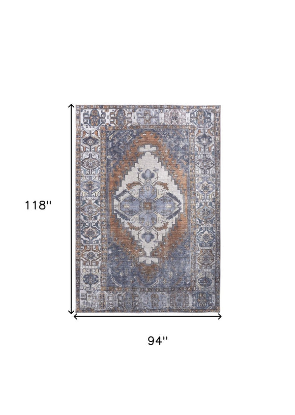 HomeRoots 5' Blue and Ivory Floral Medallion Area Rug - Timeless Style, Durable Design for Any Room Décor 8' X 10' 515065