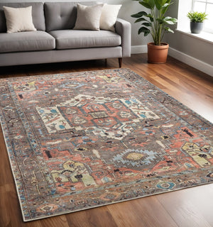 HomeRoots 5' Luxurious Taupe and Ivory Medallion Area Rug – Timeless Elegance for Any Space, Easy Care 5' X 8' 515068