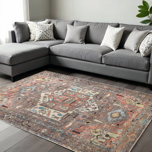 HomeRoots 5' Luxurious Taupe and Ivory Medallion Area Rug – Timeless Elegance for Any Space, Easy Care 8' X 10' 515069