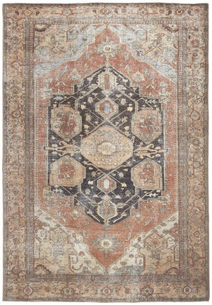 HomeRoots 5' Abstract Area Rug in Orange, Brown & Taupe – Turkish-Made, Durable Comfort for Modern Spaces 5' X 8' 515076