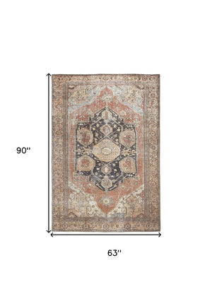 HomeRoots 5' Abstract Area Rug in Orange, Brown & Taupe – Turkish-Made, Durable Comfort for Modern Spaces 5' X 8' 515076