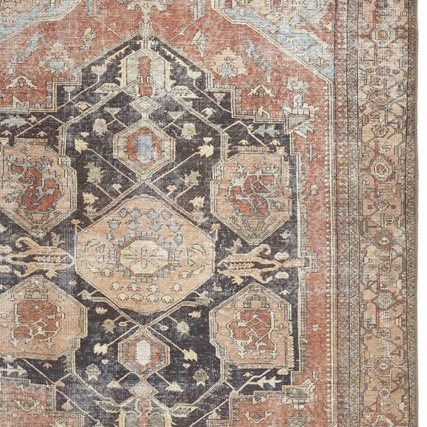 HomeRoots 5' Abstract Area Rug in Orange, Brown & Taupe – Turkish-Made, Durable Comfort for Modern Spaces 5' X 8' 515076