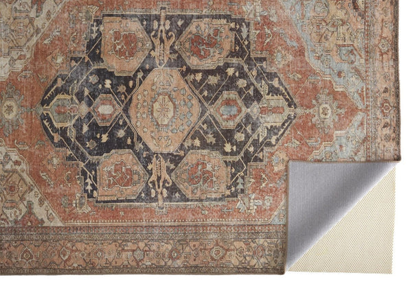 HomeRoots 5' Abstract Area Rug in Orange, Brown & Taupe – Turkish-Made, Durable Comfort for Modern Spaces 5' X 8' 515076