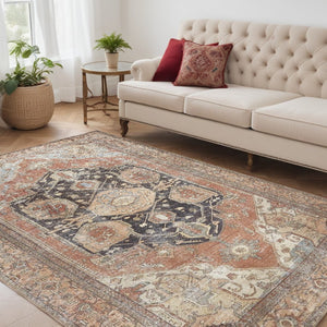 HomeRoots 5' Abstract Area Rug in Orange, Brown & Taupe – Turkish-Made, Durable Comfort for Modern Spaces 5' X 8' 515076