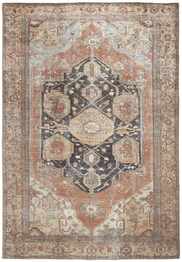 HomeRoots 5' Abstract Area Rug in Orange, Brown & Taupe – Turkish-Made, Durable Comfort for Modern Spaces 8' X 10' 515077