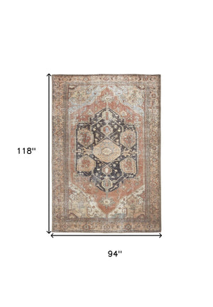 HomeRoots 5' Abstract Area Rug in Orange, Brown & Taupe – Turkish-Made, Durable Comfort for Modern Spaces 8' X 10' 515077