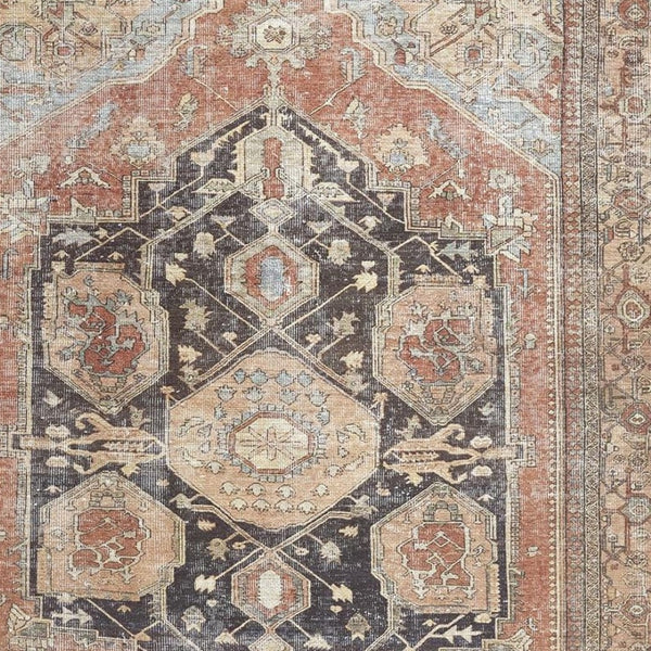 HomeRoots 5' Abstract Area Rug in Orange, Brown & Taupe – Turkish-Made, Durable Comfort for Modern Spaces 8' X 10' 515077
