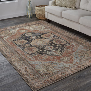 HomeRoots 5' Abstract Area Rug in Orange, Brown & Taupe – Turkish-Made, Durable Comfort for Modern Spaces 8' X 10' 515077