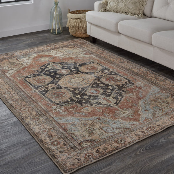 HomeRoots 5' Abstract Area Rug in Orange, Brown & Taupe – Turkish-Made, Durable Comfort for Modern Spaces 8' X 10' 515077