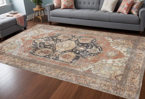 HomeRoots 5' Abstract Area Rug in Orange, Brown & Taupe – Turkish-Made, Durable Comfort for Modern Spaces 8' X 10' 515077