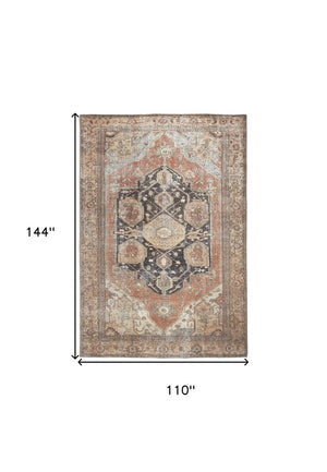 HomeRoots 5' Abstract Area Rug in Orange, Brown & Taupe – Turkish-Made, Durable Comfort for Modern Spaces 9' X 12' 515078