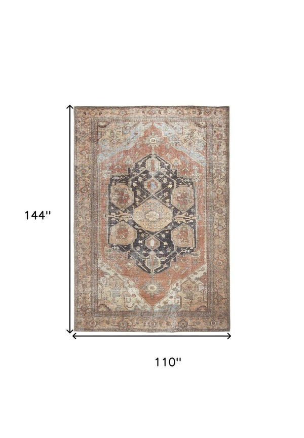 HomeRoots 5' Abstract Area Rug in Orange, Brown & Taupe – Turkish-Made, Durable Comfort for Modern Spaces 9' X 12' 515078