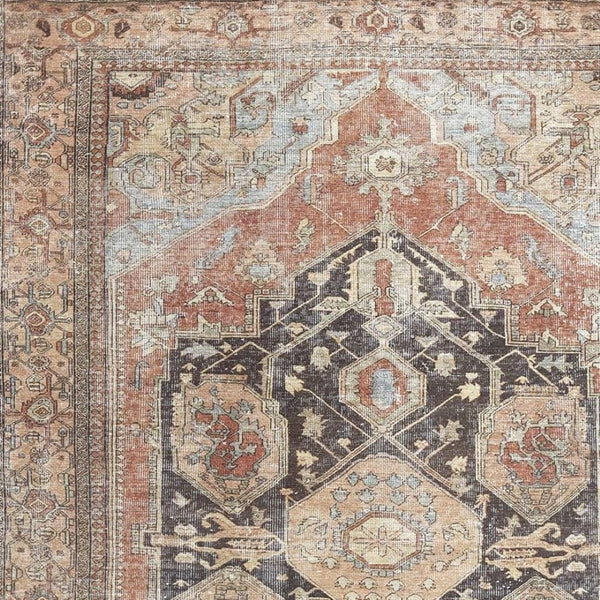 HomeRoots 5' Abstract Area Rug in Orange, Brown & Taupe – Turkish-Made, Durable Comfort for Modern Spaces 9' X 12' 515078