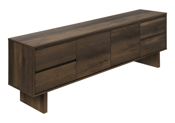 English Elm Tv 72-Inch Console TV Stand with 4 Drawers, Cabinet & Cable Management, Dark Brown Laminate, Solid Wood Design B2710P287025