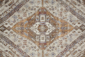 HomeRoots 5' Bohemian Medallion Distressed Area Rug in Brown, Ivory & Orange - Machine Washable & Durable 5' X 8' 515084